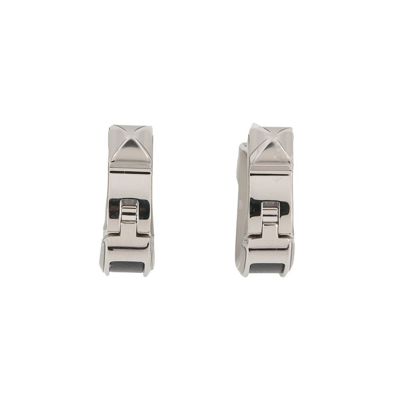 Hermes Earrings Joquette PM Black Silver Box Calf Metal