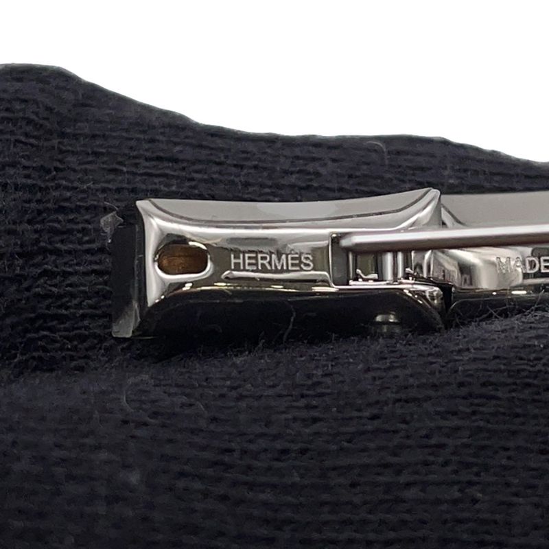 Hermes Earrings Joquette PM Black Silver Box Calf Metal