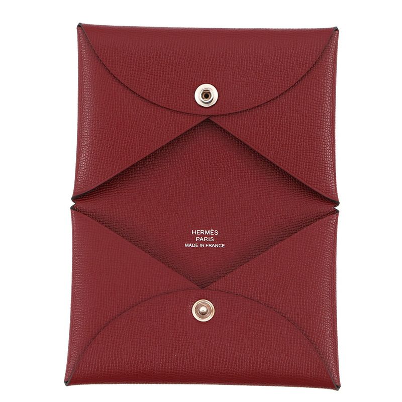 Hermes Card Case Calvi Rouge Ache Silver Vo Madame Rouge Ash
