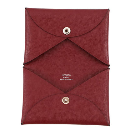 Hermes Card Case Calvi Rouge Ache Silver Vo Madame Rouge Ash