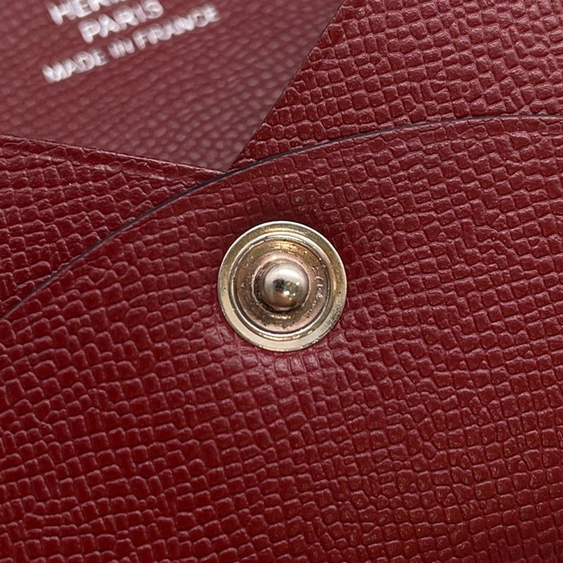 Hermes Card Case Calvi Rouge Ache Silver Vo Madame Rouge Ash