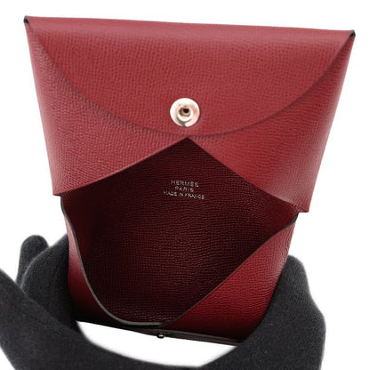 Hermes Card Case Calvi Rouge Ache Silver Vo Madame Rouge Ash