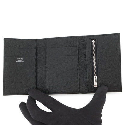 Hermes Trifold Wallet Bearn Combination Black Silver