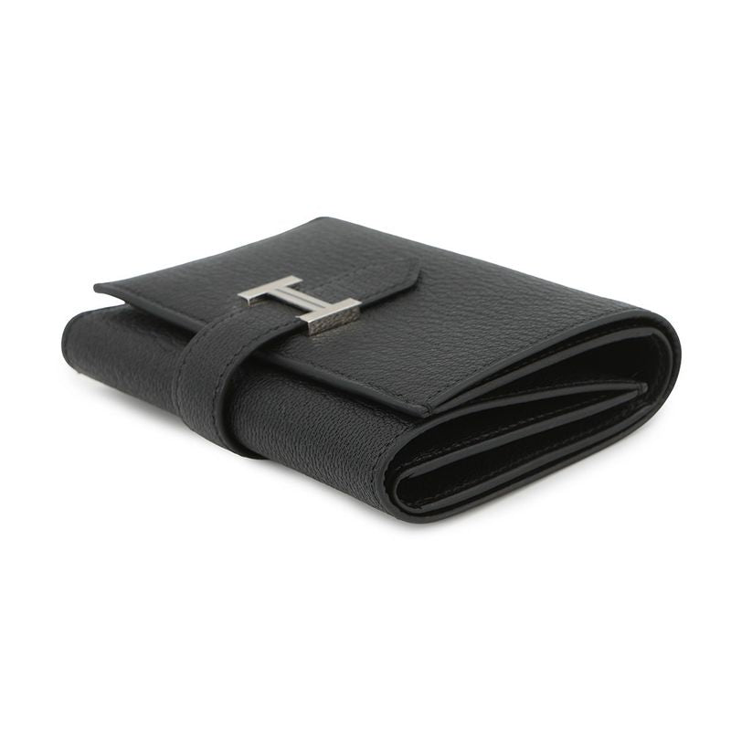 Hermes Trifold Wallet Bearn Combination Black Silver