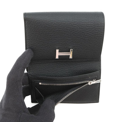 Hermes Trifold Wallet Bearn Combination Black Silver
