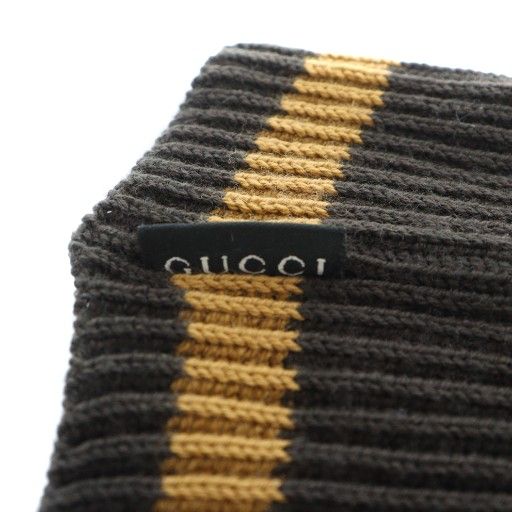 GUCCI Beanie Knit Cap Logo Bicolor M Brown • GY03 MQ • OH