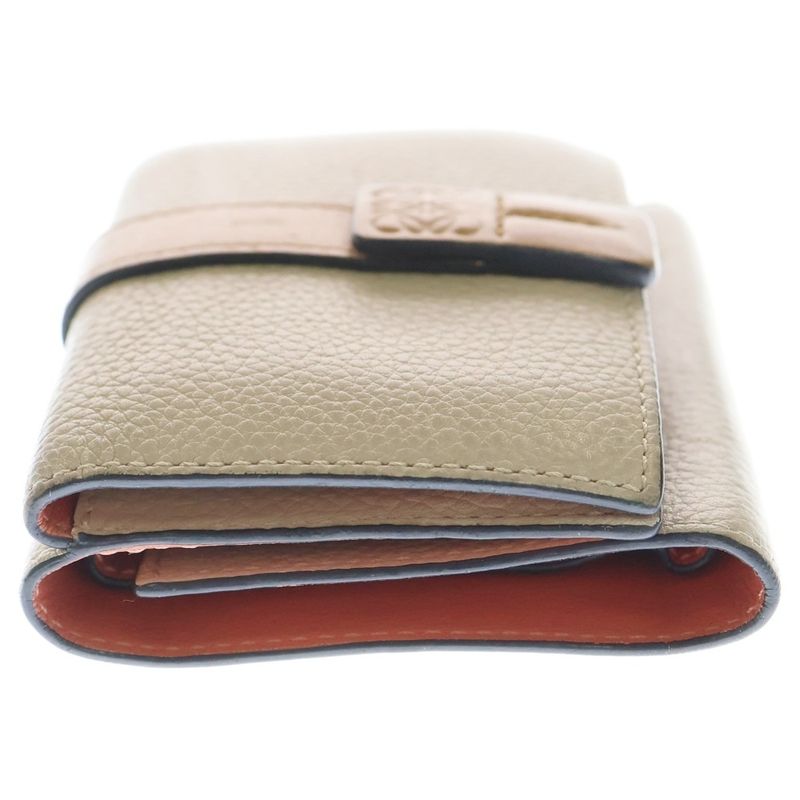 LOEWE Trifold Wallet Compact Wallet Trifold Wallet Brown X Beige Leather