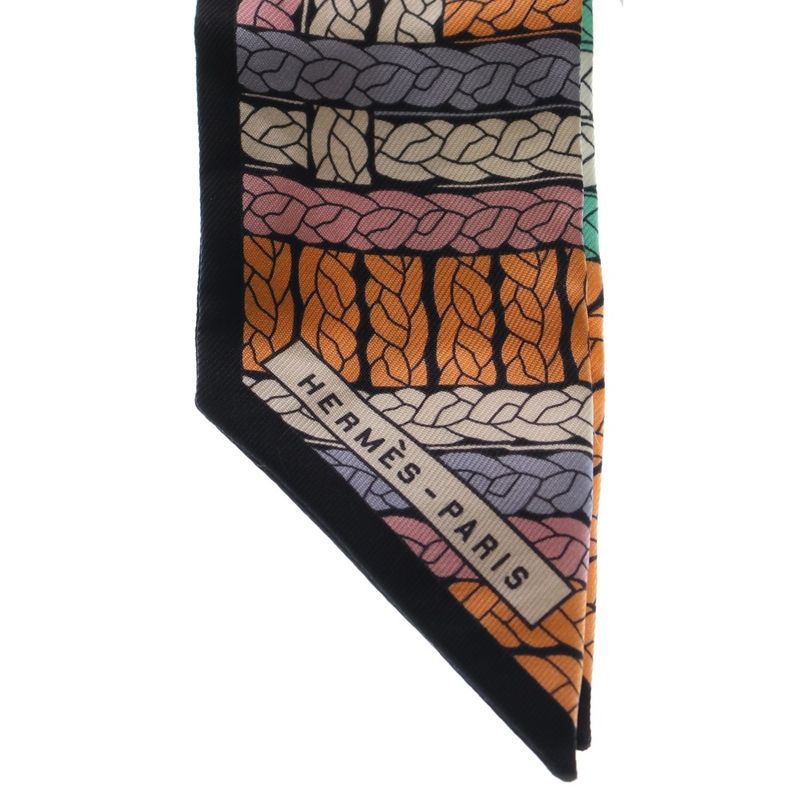 HERMES Twilly-tres H Apricot Silk Scarf Multicolor