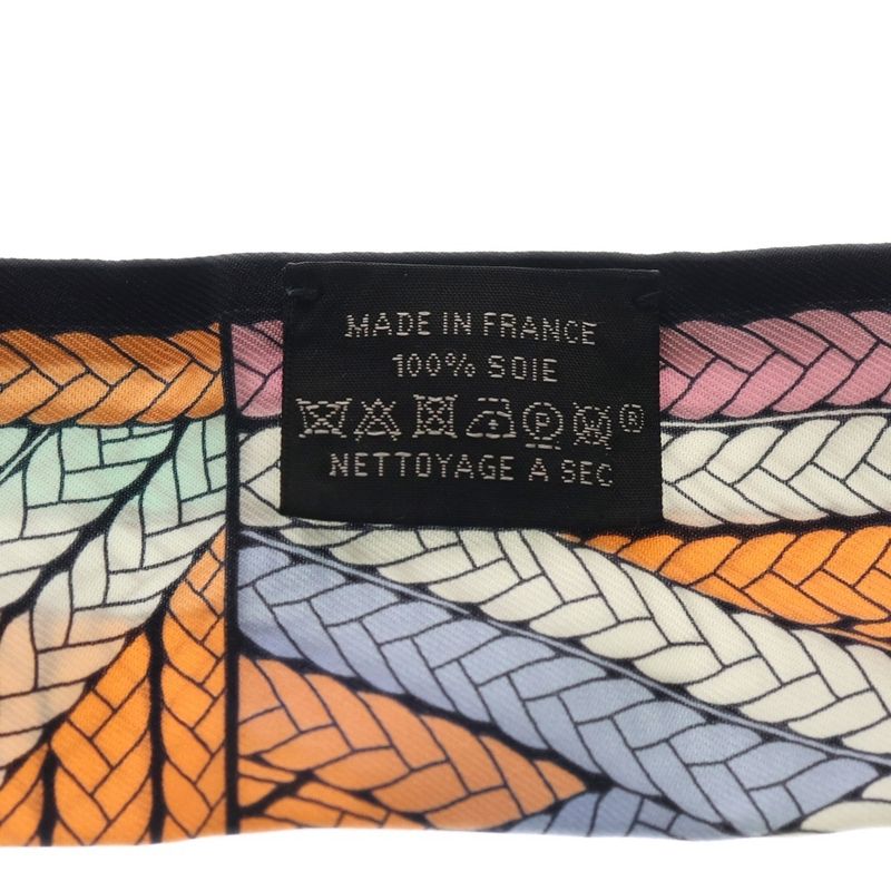 HERMES Twilly-tres H Apricot Silk Scarf Multicolor