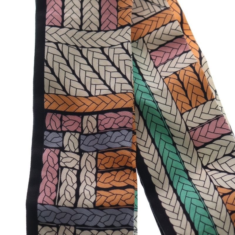 HERMES Twilly-tres H Apricot Silk Scarf Multicolor