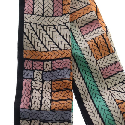 HERMES Twilly-tres H Apricot Silk Scarf Multicolor