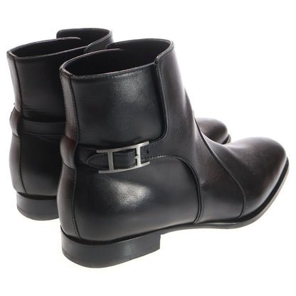 HERMES Portland Shorts Leather Ankle Boots H Buckle Black