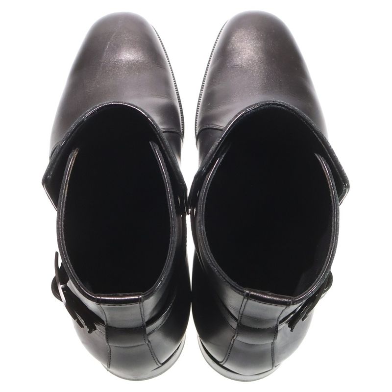 HERMES Portland Shorts Leather Ankle Boots H Buckle Black