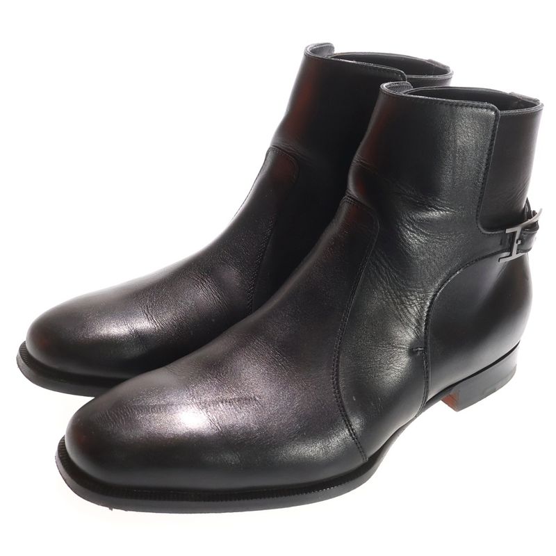 HERMES Portland Shorts Leather Ankle Boots H Buckle Black