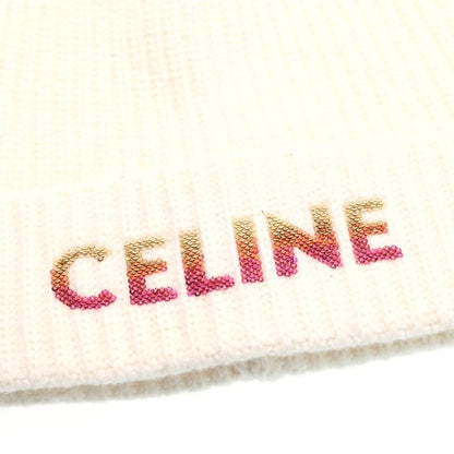 CELINE 22AW Gradient Logo Embroidered Beanie Knit Hat 2a07z666q White