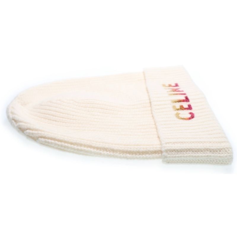 CELINE 22AW Gradient Logo Embroidered Beanie Knit Hat 2a07z666q White
