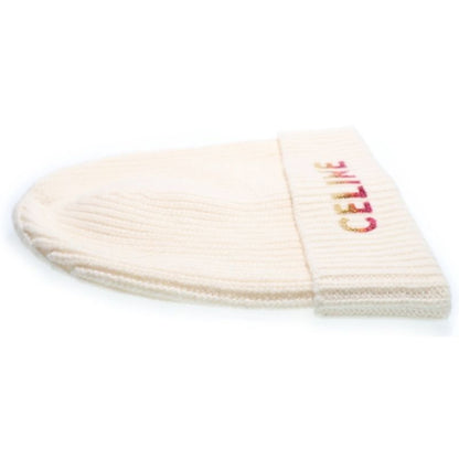 CELINE 22AW Gradient Logo Embroidered Beanie Knit Hat 2a07z666q White