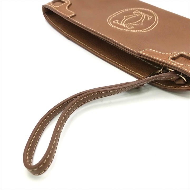 Cartier Marcello de Pouch Hand Case Leather Camel Brown Present Gift