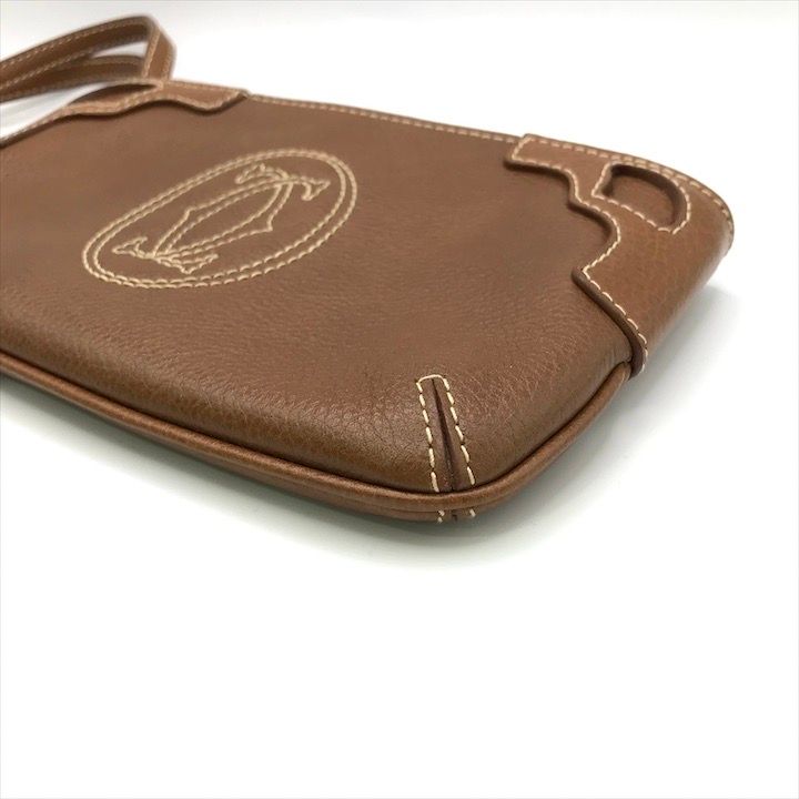 Cartier Marcello de Pouch Hand Case Leather Camel Brown Present Gift