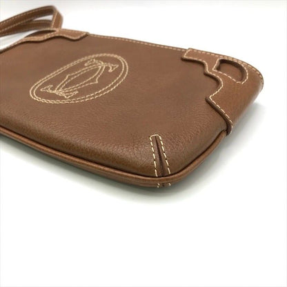 Cartier Marcello de Pouch Hand Case Leather Camel Brown Present Gift