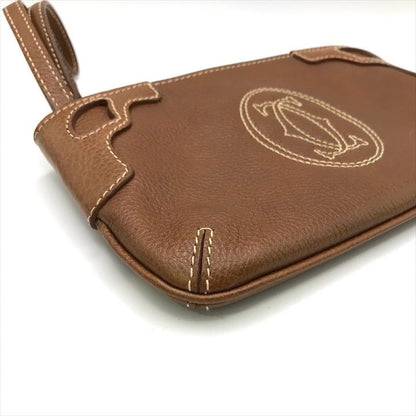 Cartier Marcello de Pouch Hand Case Leather Camel Brown Present Gift