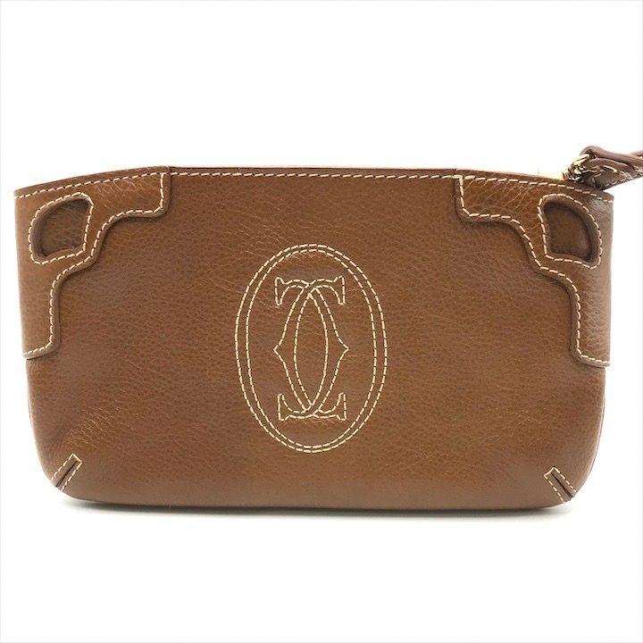 Cartier Marcello de Pouch Hand Case Leather Camel Brown Present Gift