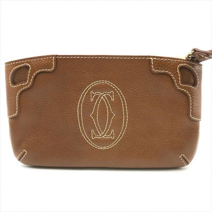 Cartier Marcello de Pouch Hand Case Leather Camel Brown Present Gift