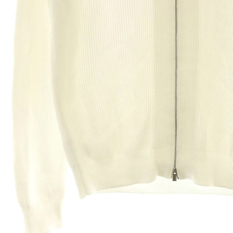 HERMES Cotton Driver's Knit Sweater Zip-up L White CX • OS • AD