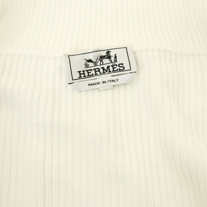 HERMES Cotton Driver's Knit Sweater Zip-up L White CX • OS • AD