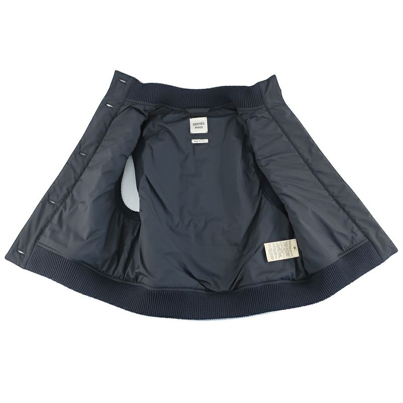 HERMES Quilted Vest Blue-noir Black Blue-black Sleeveless Bomba-vest