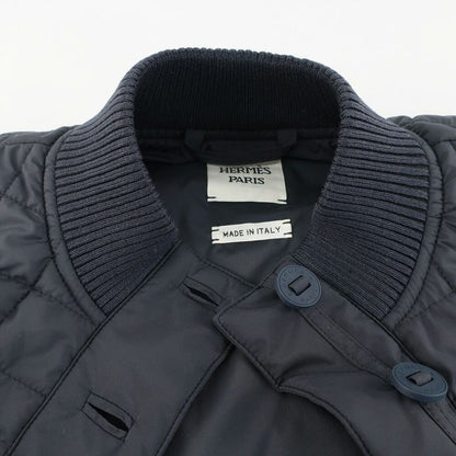 HERMES Quilted Vest Blue-noir Black Blue-black Sleeveless Bomba-vest
