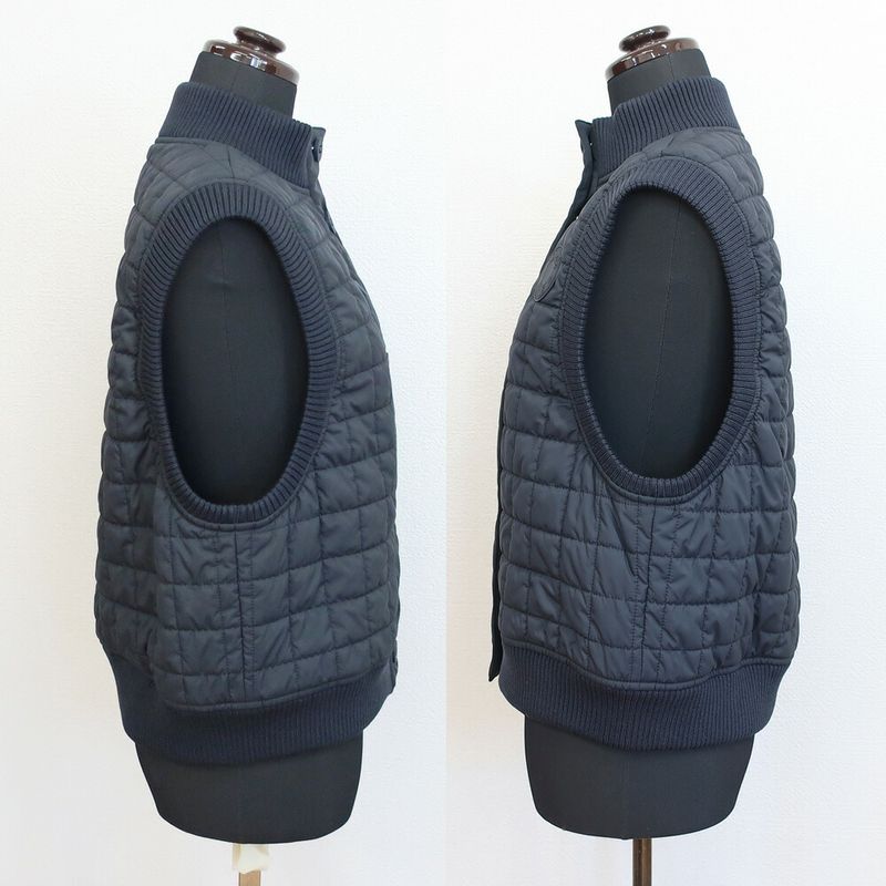HERMES Quilted Vest Blue-noir Black Blue-black Sleeveless Bomba-vest