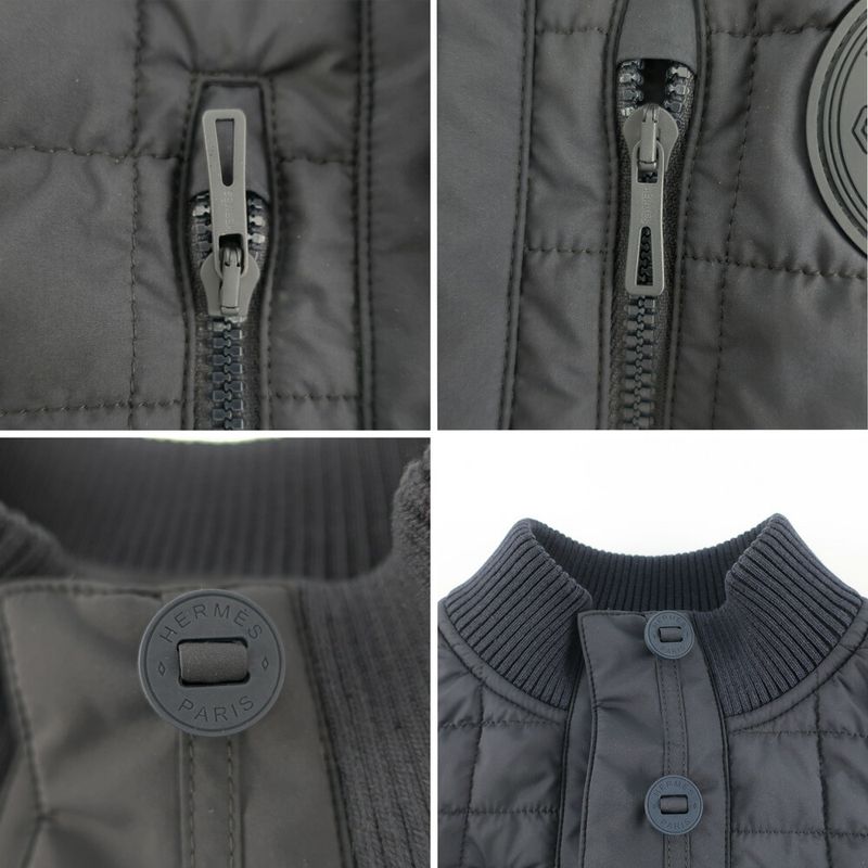 HERMES Quilted Vest Blue-noir Black Blue-black Sleeveless Bomba-vest
