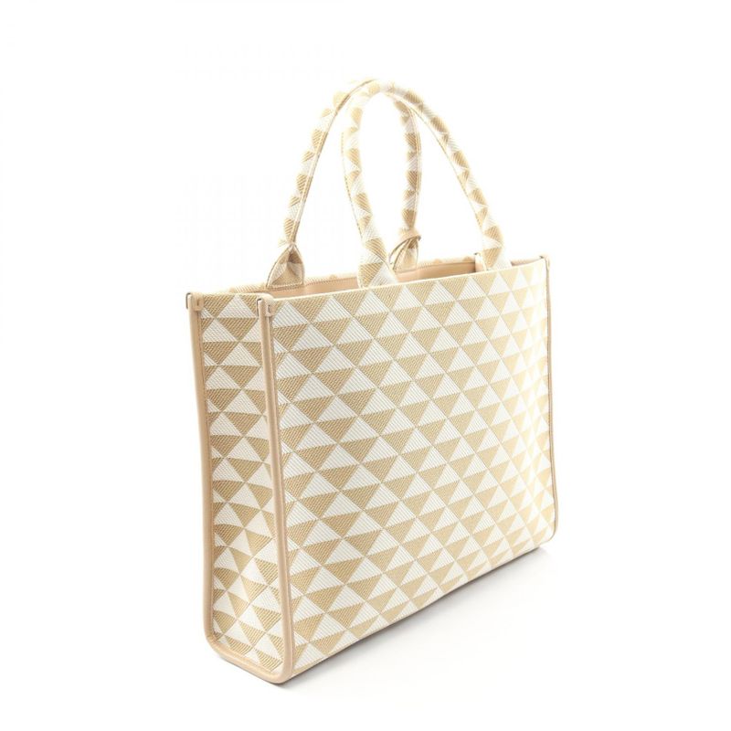 PRADA Tote Bag Triangolo Jacquard Symbol Embroidery- 1ba356 Beige White Canvas