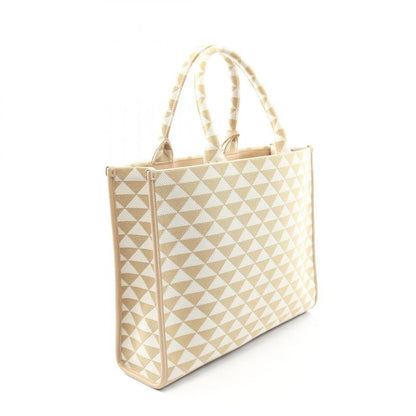 PRADA Tote Bag Triangolo Jacquard Symbol Embroidery- 1ba356 Beige White Canvas