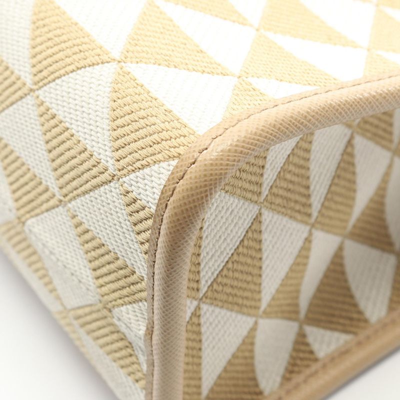 PRADA Tote Bag Triangolo Jacquard Symbol Embroidery- 1ba356 Beige White Canvas
