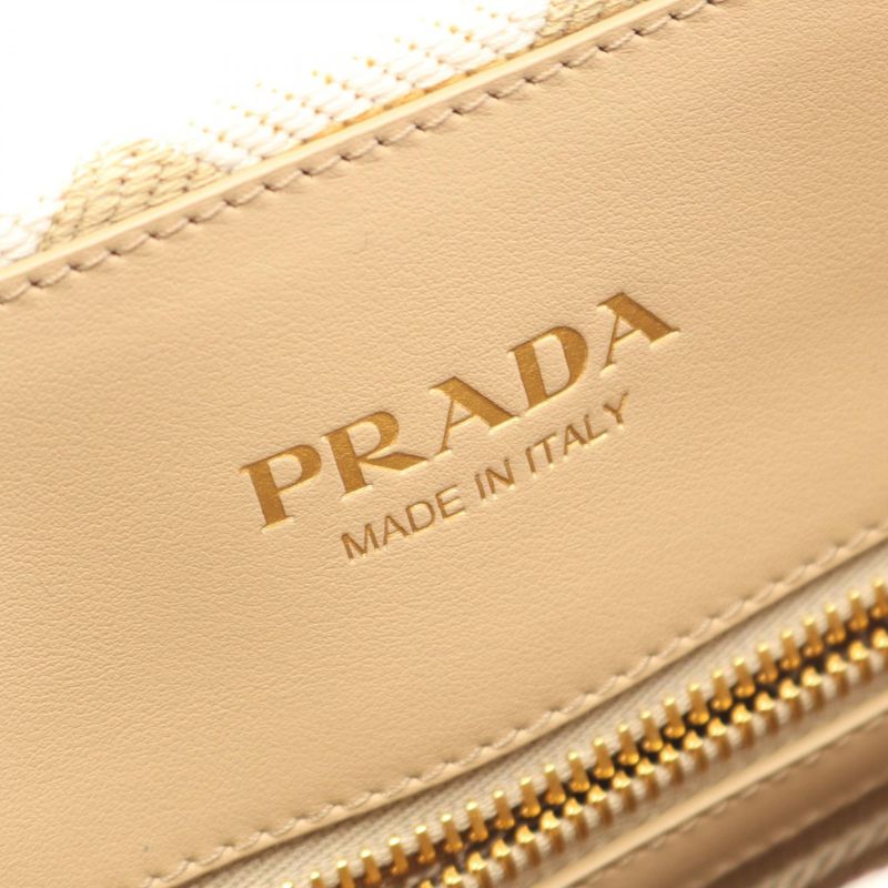 PRADA Tote Bag Triangolo Jacquard Symbol Embroidery- 1ba356 Beige White Canvas