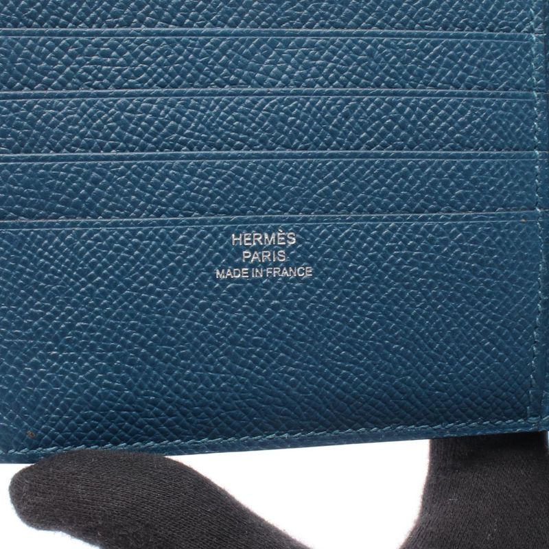 HERMES Bifold Wallet MC2 Thales Bleu De Garis Leather Cuff MC2 Thales