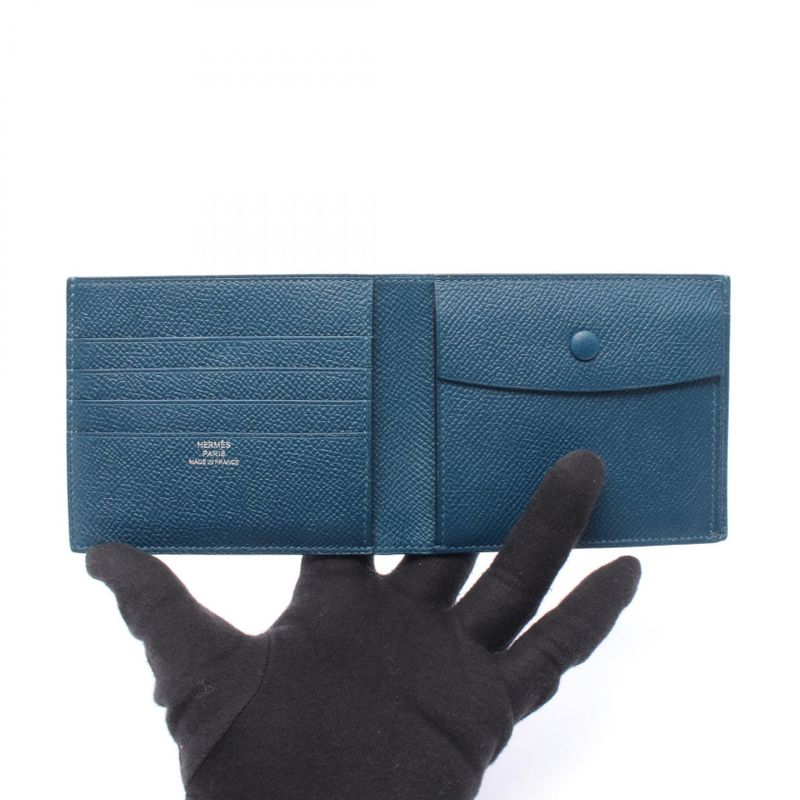 HERMES Bifold Wallet MC2 Thales Bleu De Garis Leather Cuff MC2 Thales