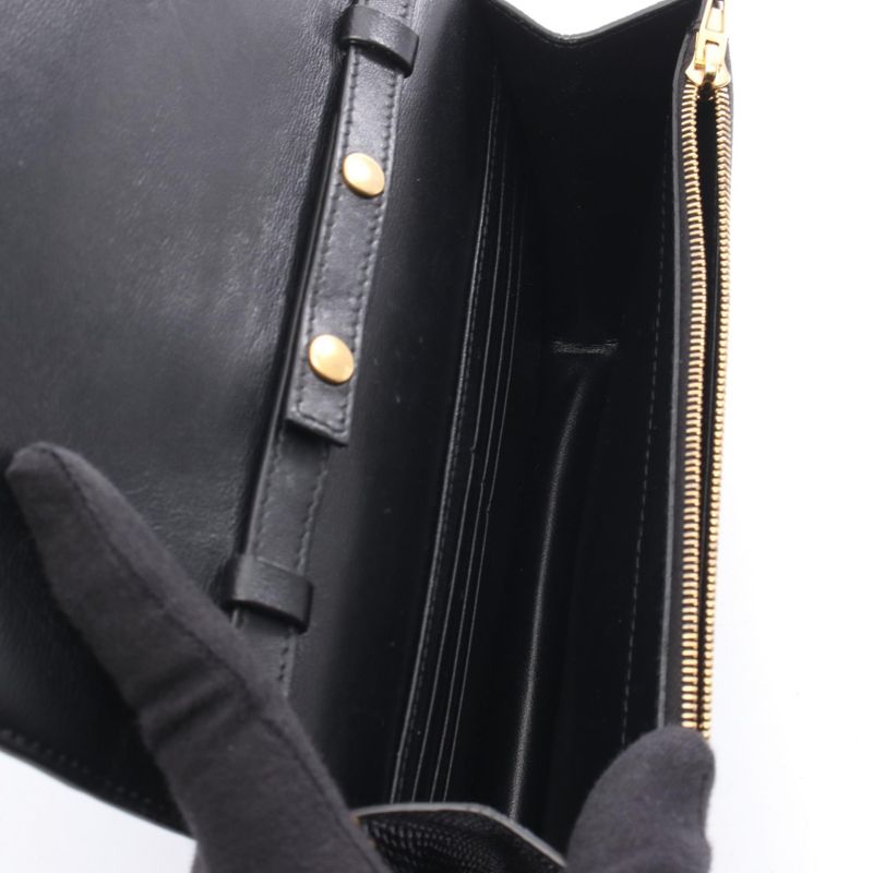 BALENCIAGA Shoulder Bag B Bi-dot 593615 Black Leather B Chain Wallet Women's