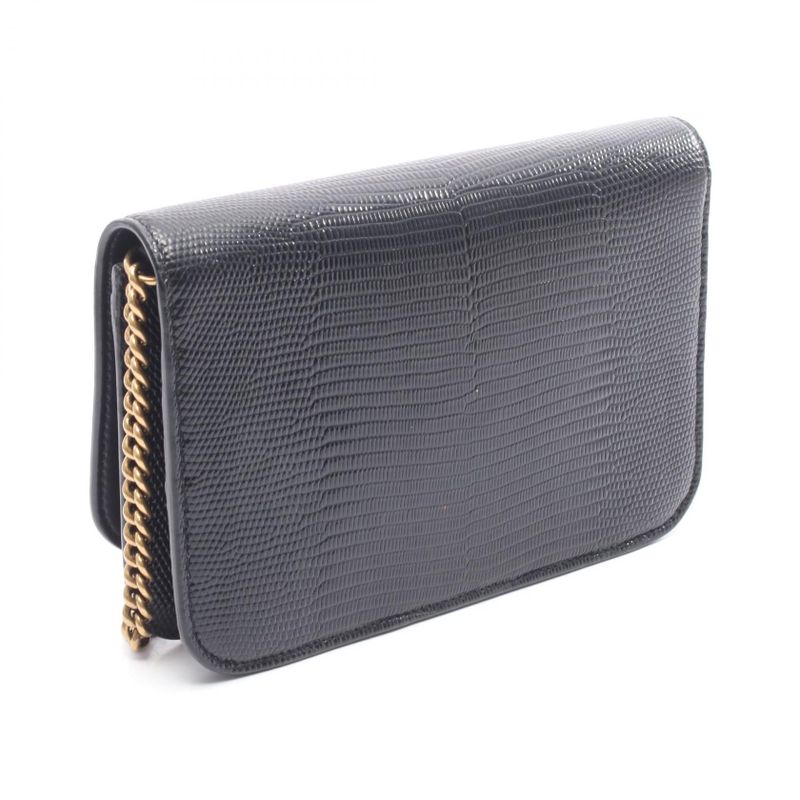 BALENCIAGA Shoulder Bag B Bi-dot 593615 Black Leather B Chain Wallet Women's