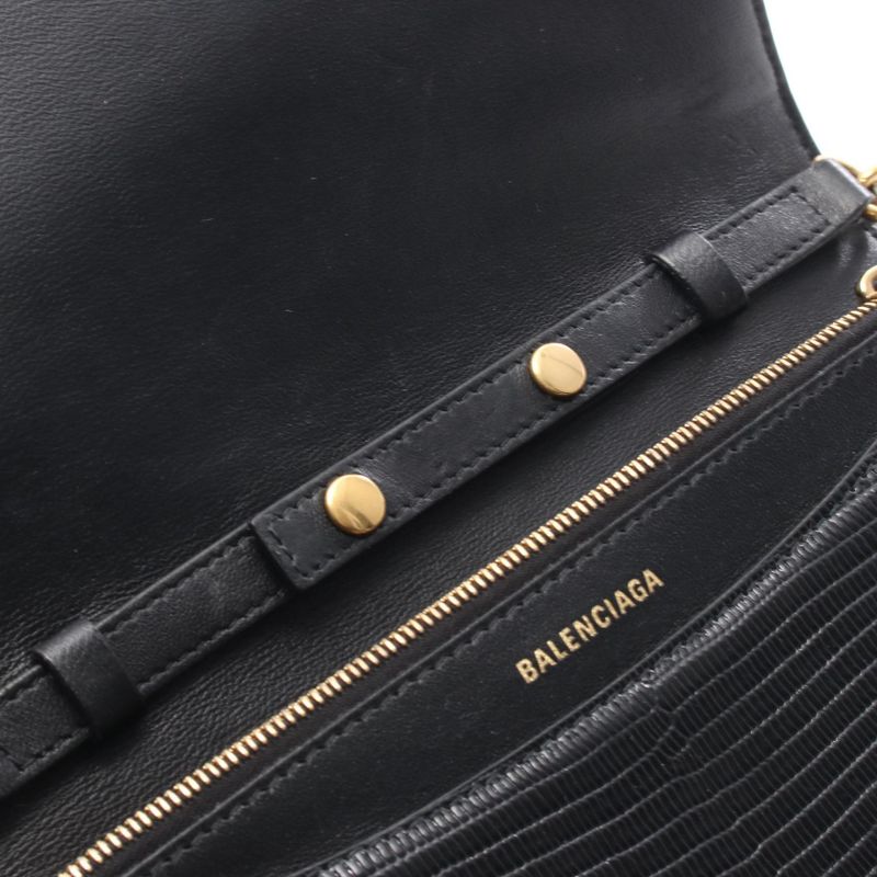 BALENCIAGA Shoulder Bag B Bi-dot 593615 Black Leather B Chain Wallet Women's