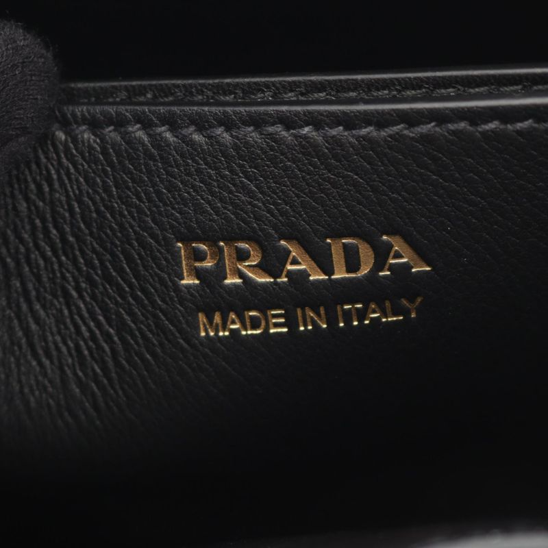 PRADA Tote Bag SOFT Grain VITE Buckle 1ba434 Black Leather Buckle Small With