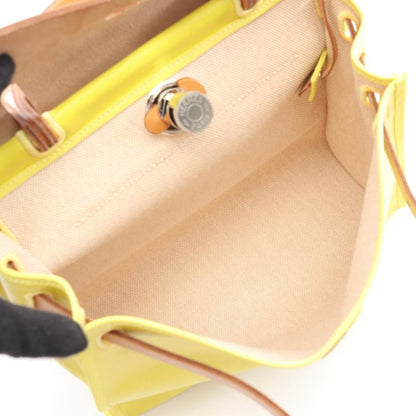 HERMES Handbag Herbag Her Bag Zip PM Lime Natural Ecru Canvas Leather Herbag