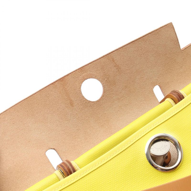 HERMES Handbag Herbag Her Bag Zip PM Lime Natural Ecru Canvas Leather Herbag