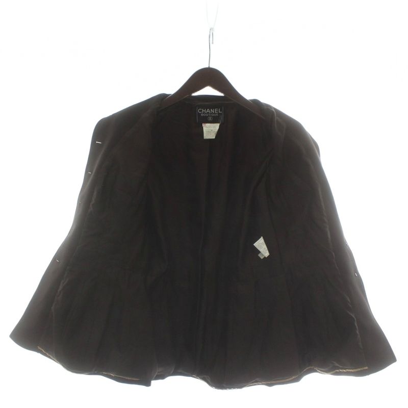 CHANEL 96A Vintage Stand Collar Jacket Wool Fully Lined Shoulder Pad Coco Mark