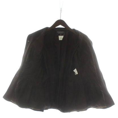 CHANEL 96A Vintage Stand Collar Jacket Wool Fully Lined Shoulder Pad Coco Mark