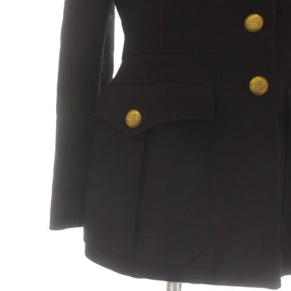 CHANEL 96A Vintage Stand Collar Jacket Wool Fully Lined Shoulder Pad Coco Mark