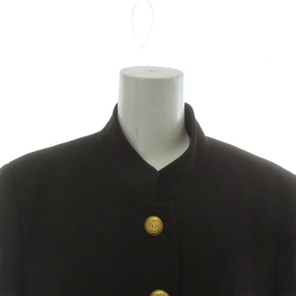 CHANEL 96A Vintage Stand Collar Jacket Wool Fully Lined Shoulder Pad Coco Mark