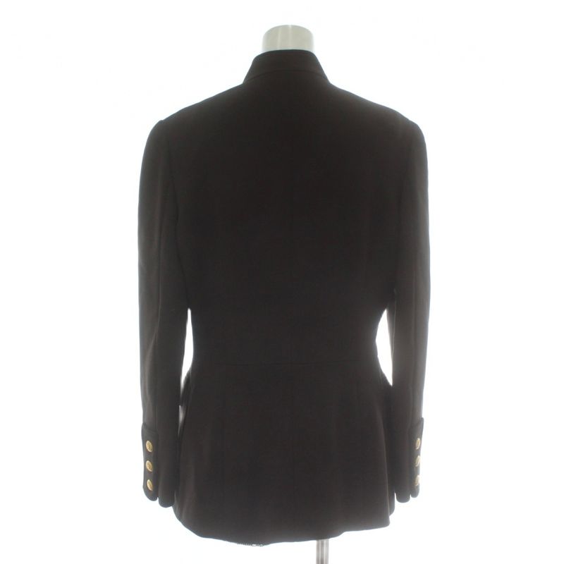 CHANEL 96A Vintage Stand Collar Jacket Wool Fully Lined Shoulder Pad Coco Mark